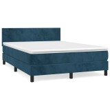 Cumpara ieftin Pat box spring cu saltea, albastru inchis, 140x200 cm, catifea