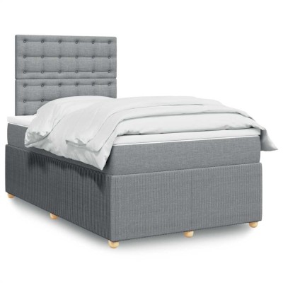 vidaXL Pat box spring cu saltea, gri deschis, 120x190 cm, textil 3292009 foto