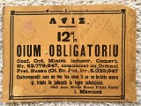 Placă oficială Rom&acirc;nia 1947 &ndash; &ldquo;12% Otium Obligatoriu&rdquo; Buzău, cu timbru fiscal &ndash; raritate istorică