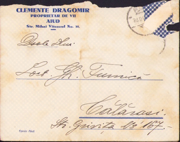 HST A2279 Plic + act stema și antetul lui Clement Dragomir viticultor Aiud 1940