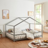 Pat casuta copii cu grilaj protectie Treviolo 200x120cm gri [en.casa] HausGarden Leisure