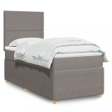 vidaXL Pat box spring cu saltea, gri taupe, 90x200 cm, textil