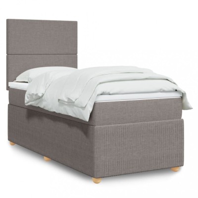 vidaXL Pat box spring cu saltea, gri taupe, 90x200 cm, textil 3294236 foto