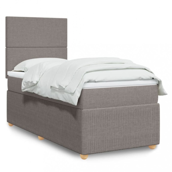 vidaXL Pat box spring cu saltea, gri taupe, 90x200 cm, textil 3294236