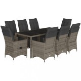 Cumpara ieftin Set bistro de gradina cu perne, 9 piese, gri, poliratan