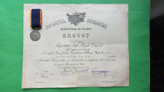 Brevet si medalie Avantul tarii pentru campania din 1913 foto