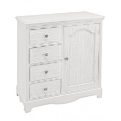 Comoda 4 sertare si 1 usa din mdf alb cu insertii gri Blanc 66 cm x 32.5 cm x 80 h