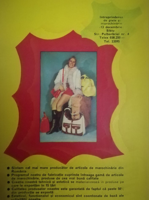 1975 Reclama &Icirc;ntrep Piele și Marochinărie 13 DECEMBRIE 24x17 cm comunism SIBIU