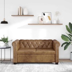 vidaXL Canapea Chesterfield, 2 locuri, maro, piele ecologică 243619
