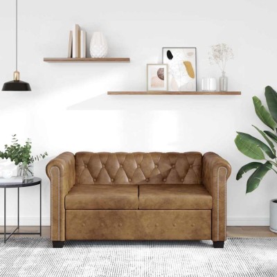 vidaXL Canapea Chesterfield, 2 locuri, maro, piele ecologică 243619 foto