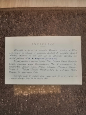 Invitatie la expozitia de pictura si sculptura &amp;quot;Grupul Nostru&amp;quot; 29 aprilie 1940 foto