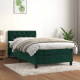 vidaXL Pat box spring cu saltea, verde &icirc;nchis, 90x200 cm, catifea 3141464