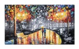 Tablou GIGANT pictat manual, Peisaj din parc, impreuna pe aleea vietii, 120x70cm ulei pe panza in cutit efect 3D