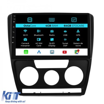 Navigatie Android Dedicata Skoda Octavia 2 (2004 - 2013), 10Inch, 4Gb Ram, 64Gb Stocare, Carplay Performance AutoTuning foto