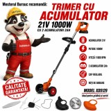 Cumpara ieftin Trimer cu acumulator XD5129 21V 1000W cu 2 acumulatori 2Ah, 11000 rpm, cap reglabil și roți de ghidare