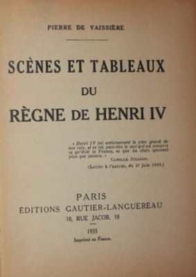 SCENES ET TABLEAUX DU REGNE DE HENRI IV foto