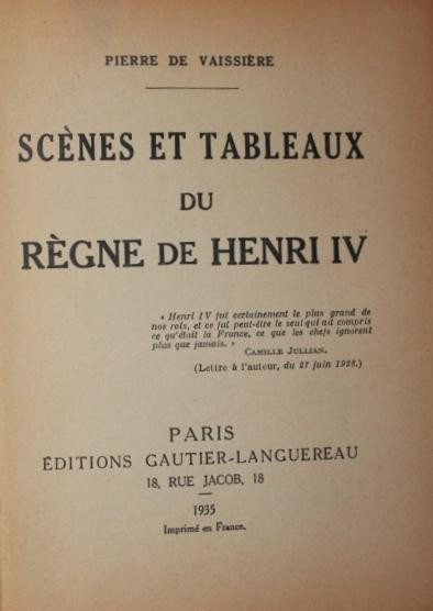 SCENES ET TABLEAUX DU REGNE DE HENRI IV