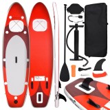 Set SUP Gonflabila vidaXL 360x81x10 cm, Rosu, Placa Paddleboarding, Vasla, Pompa, Geanta Transport, Adulti, Max 120kg