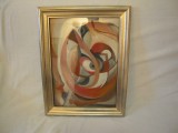 Pictura abstracta semnata I. Constantin 1981, ulei pe carton, dimensiune 36x26 cm, cu rama 45x34.5 cm