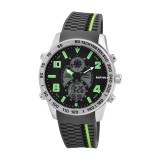 Ceas barbatesc, Raptor, analog/digital, argintiu/negru/verde, curea silicon, functii multiple, diametru 48 mm