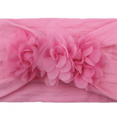 Bandă de cap roz largă de flori roz pentru fetiță Microfiber