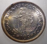 J.089 AFRICA DE SUD SOUTH AFRICA 10 CENTS 1964 XF/AUNC ARGINT