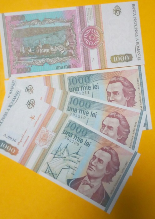 SV * Romania BNR 1000 LEI 1993 Mai * Mihai Eminescu * seria A.0036 UNC