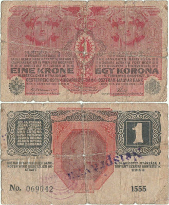 1916 ( 1 XII ) , 1 krone ( P-20 ) - Imperiul Austro-Ungar Stampila regionala foto