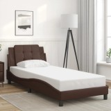 Cumpara ieftin Cadru de pat cu tăblie, maro, 80x200 cm, piele ecologică