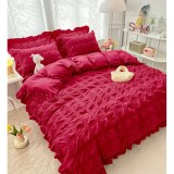 Cumpara ieftin Lenjerie de Pat Dublu, Bumbac Finet-Creponat, 6 Piese, Bordo - JO307