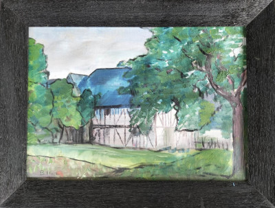 B. Hess-Peisaj cu casă (1913), pictură pe p&amp;acirc;nză foto
