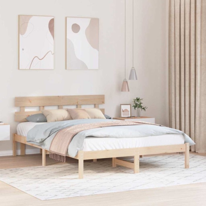 vidaXL Cadru de pat cu headboard Maro 160 x 200 cm Lemn masiv de pin 872155