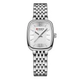 Ceas Dama CURREN Argintiu cu Cadran Alb , Ceas Rectangular Elegant, Quartz, Bratara din Otel Inoxidabil