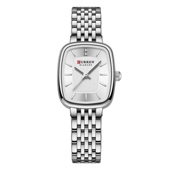 Ceas Dama CURREN Argintiu cu Cadran Alb , Ceas Rectangular Elegant, Quartz, Bratara din Otel Inoxidabil