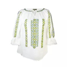 Bluza Tip Ie Traditionala Alba cu Motiv Floral Verde de Dama - IMS141