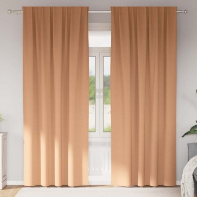Perdele cu perdele 2 pcs Maro deschis 260 x 140 cm Poliester foto