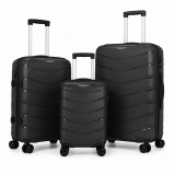 Set 3 trollere de calatorie, valize negre de bagaje cu roti, 3 &icirc;n 1, usoare si rezistente, incuietoare cu cifru, JollyMag, WP14
