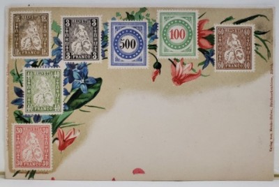 DIVERSE MARCI POSTALE ELVETIENE , PE FOND FLORAL , CROMOLITOGRAFIE , CARTE POSTALA , CLASICA foto