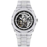 Ceas barbatesc BENYAR BY-5212M, mecanic automat, skeleton, otel inoxidabil, geam mineral intarit, rezistent la apa