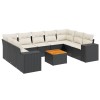 Set canapele de gradina cu perne, 10 piese, negru, poliratan