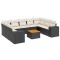 Set canapele de gradina cu perne, 10 piese, negru, poliratan