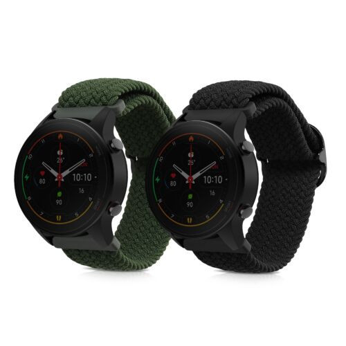 Set 2 curele pentru Xiaomi Mi Watch Color Sport/Watch S1 Active, Kwmobile, Negru/Verde, Nylon, 59518.01