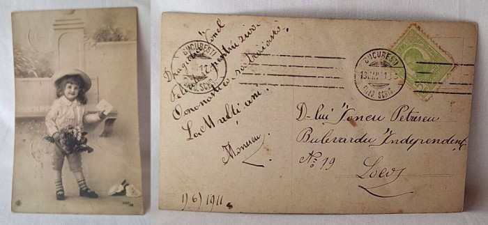 Fotografie tip Carte Postala, circulata - timbrata, veche, datata 1 iunie 1911