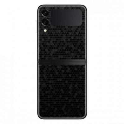 Set Folii Skin Acoperire 360 Compatibile cu Samsung Galaxy Z Flip 3 - Wrap Skin 3D Texture HoneyComb Black foto