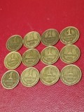 Lot 12 monede URSS (Rusia), stari aUNC, suita: 1 copeica 1979 + 1980 + 1981 + 1982 + 1983 + 1984 + 1985 + 1986 + 1987 + 1988 + 1989 + 1990 [poze]