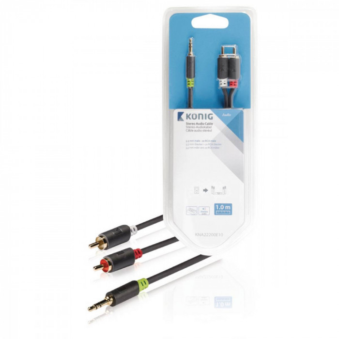 Cablu audio Jack stereo 3.5 mm tata - tata 1m gri Konig