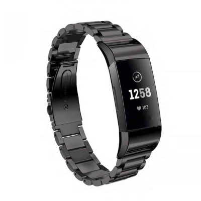 Curea metalica Edman 3Z pentru Fitbit Charge 3 / 4, Negru foto