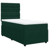 Cumpara ieftin Pat box spring cu saltea, verde inchis, 90x190 cm, catifea