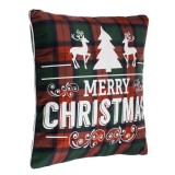 Perna Decorativă Crăciun, Fără Brand, Carouri Roșu Verde, 45x45cm, Imprimeu Merry Christmas