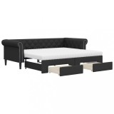 Cumpara ieftin Pat de zi cu extensie si sertare negru 90x200cm piele ecologica